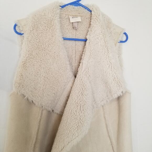 Knox Rose Faux Suede Sherpa Lined Waterfall Open Front Vest Cream Beige Size L - Picture 2 of 8